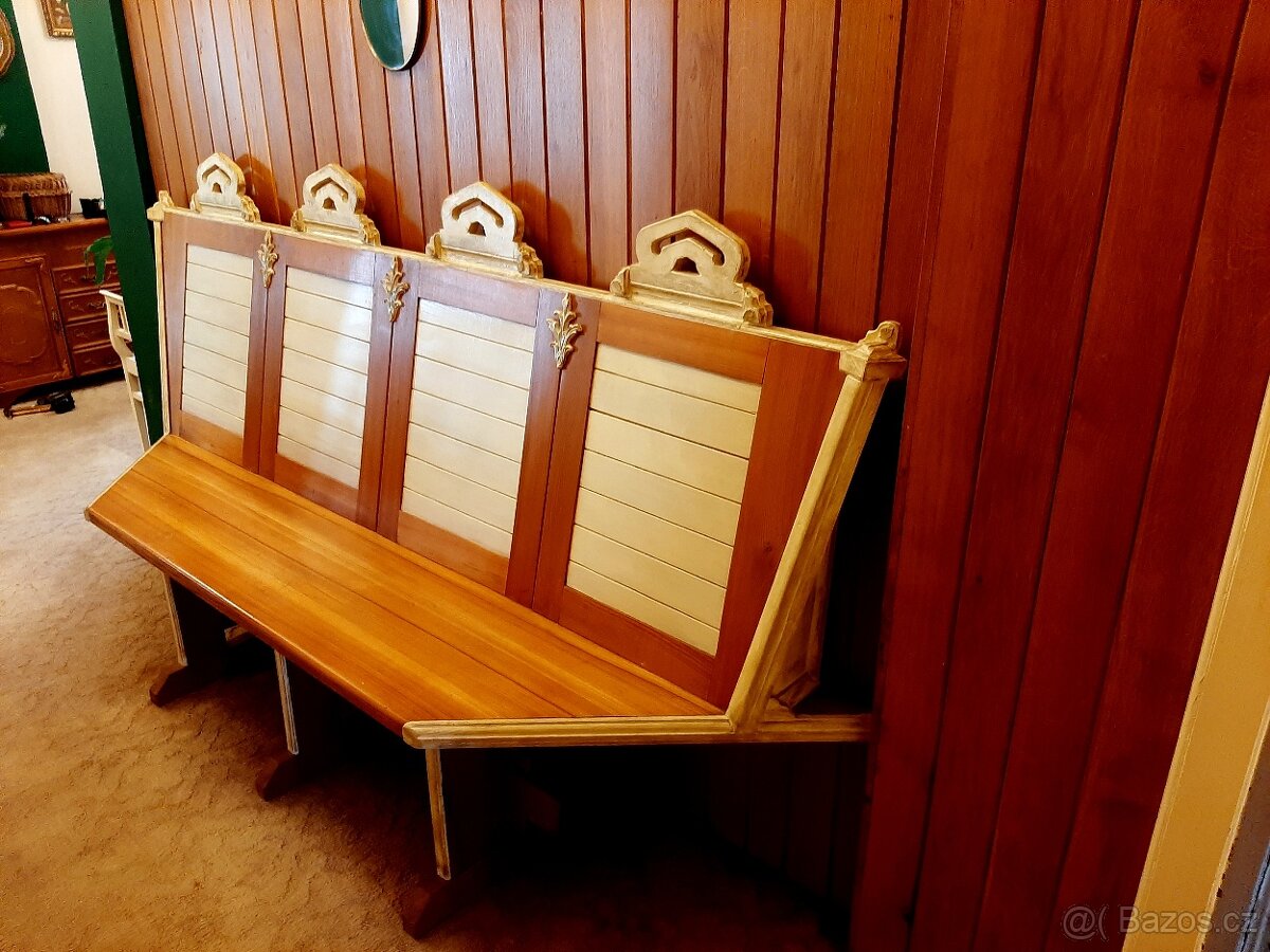 velká stylová lavice, jilmové dřevo - 4