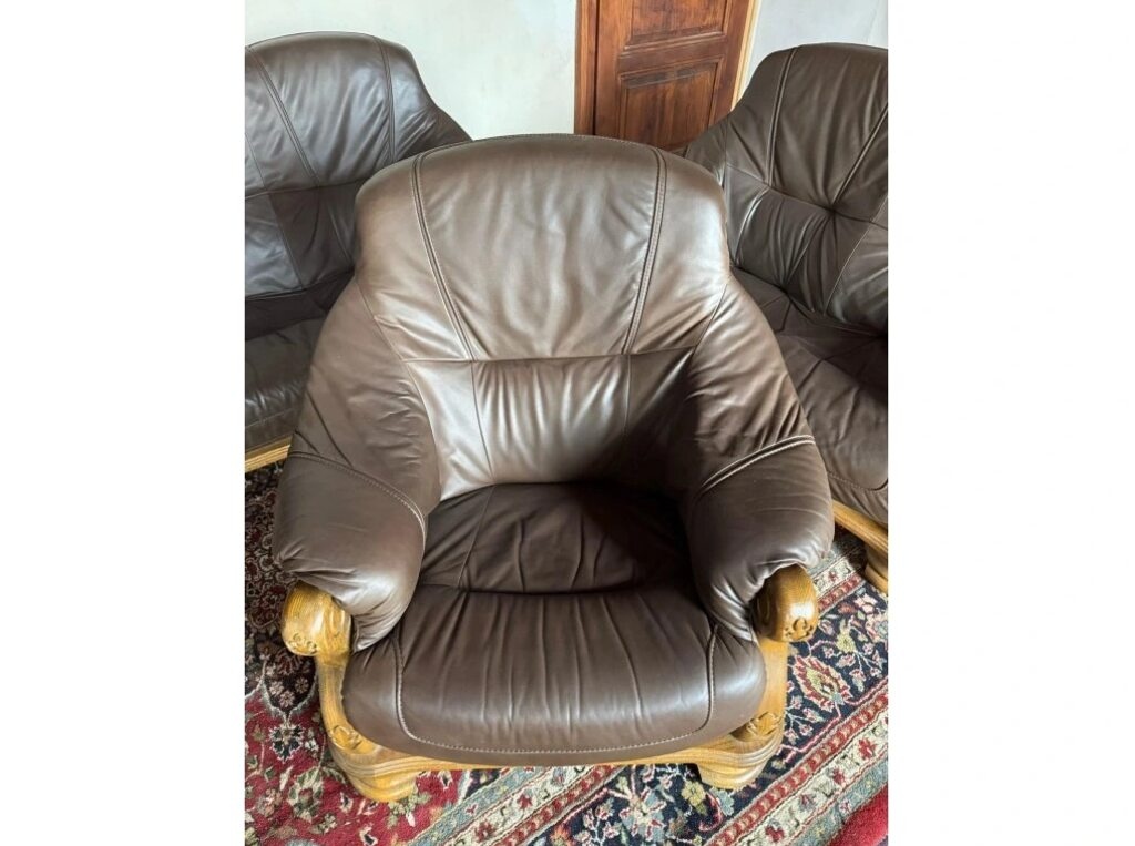 Dubová rustikální kožená sedačka, 3788 - 4