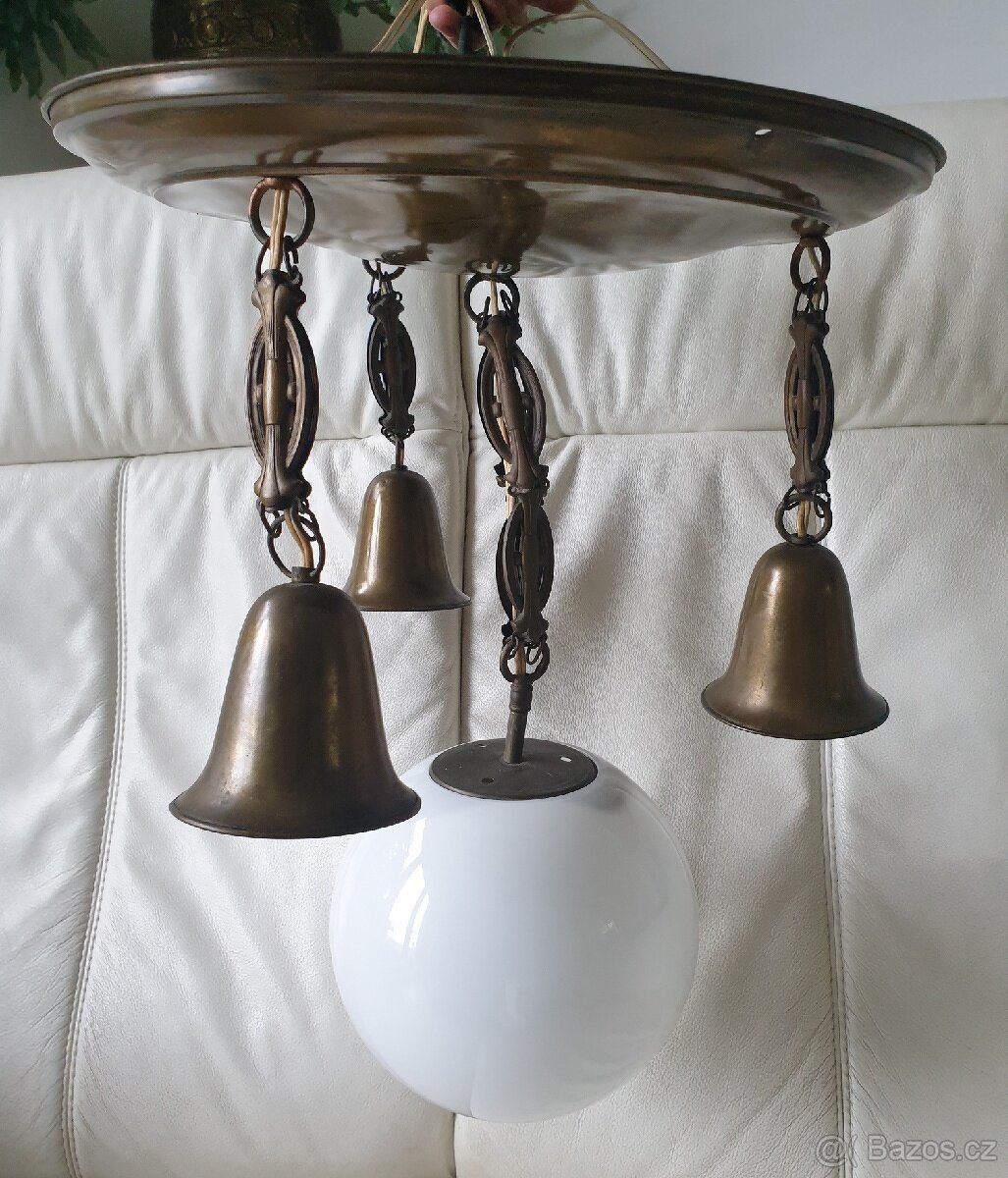 Starožitný lustr mosaz / stropnice / kalíšky koule - 4