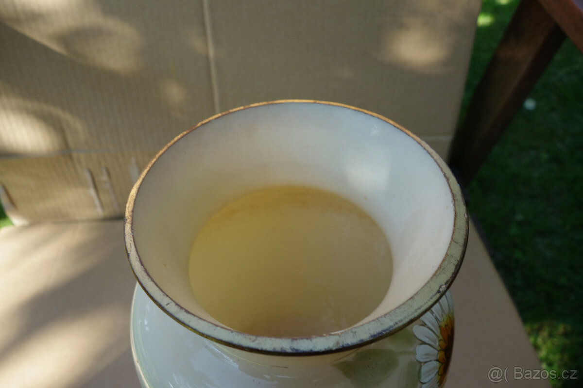 Pěkná, stará malovaná váza z mléčného skla - 4