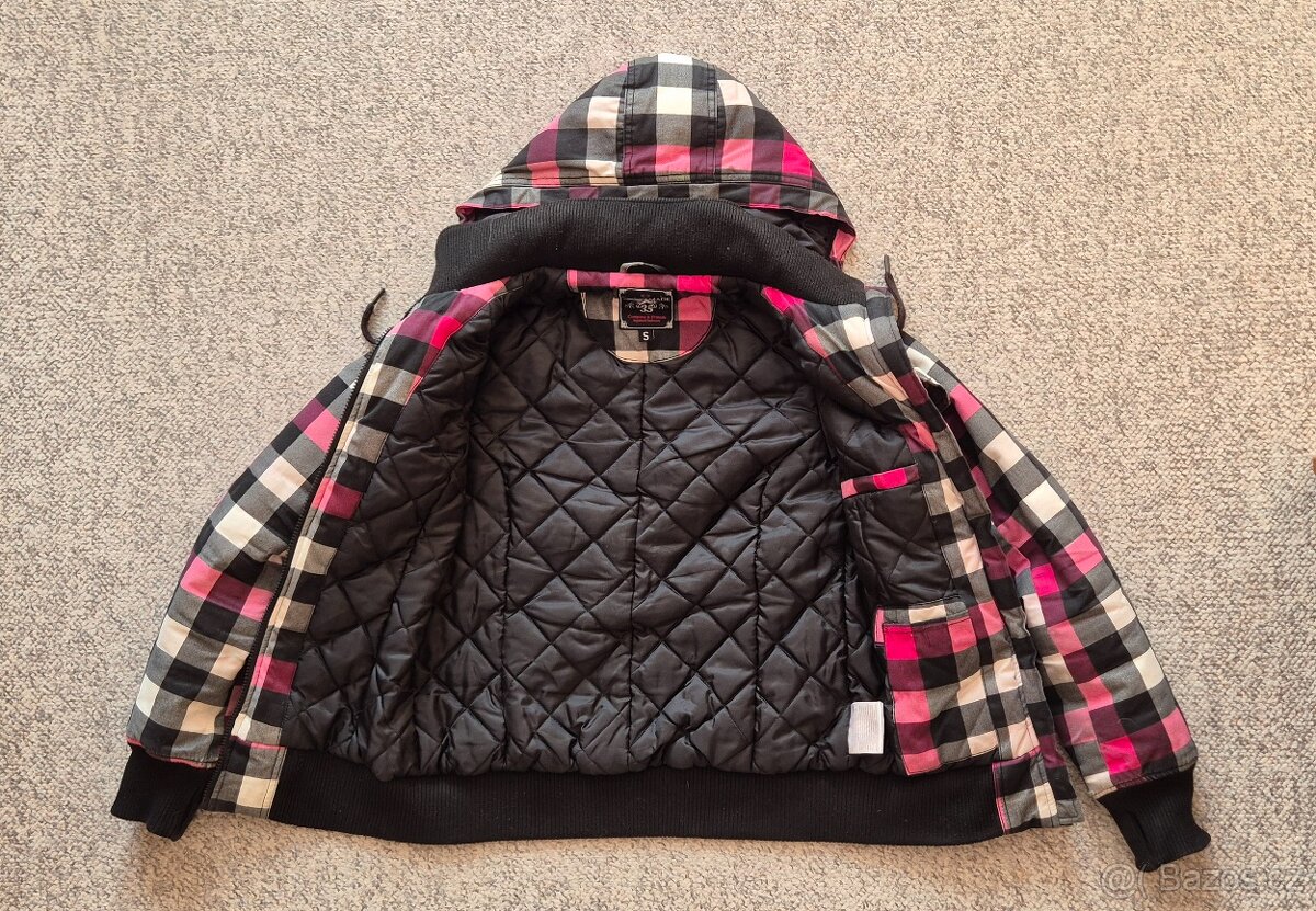 Atraktivní dámská kostkovaná zimní bunda s kapucí vel. S - 4