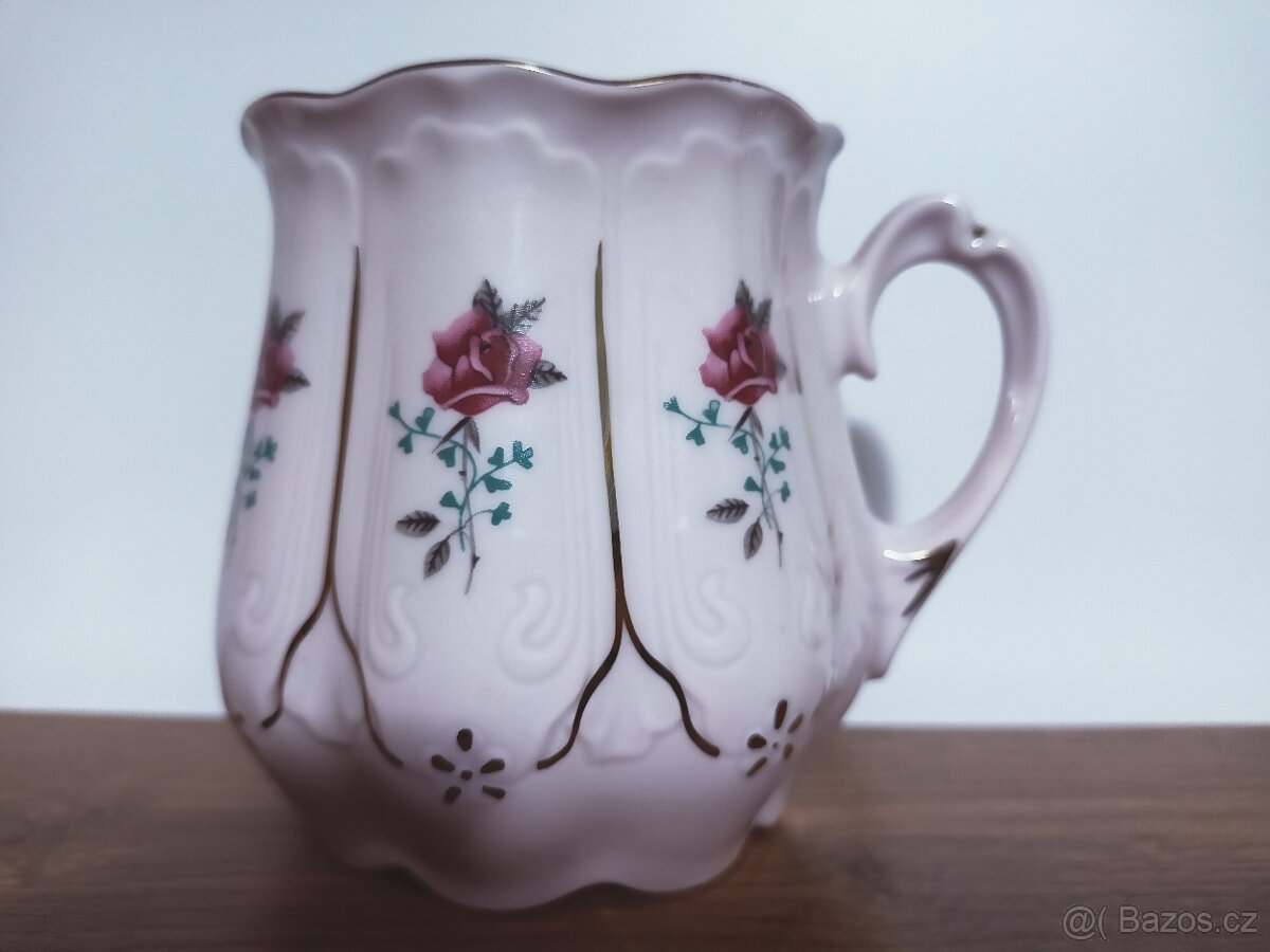 2x hrnek z růžového porcelánu s květem růže - 4