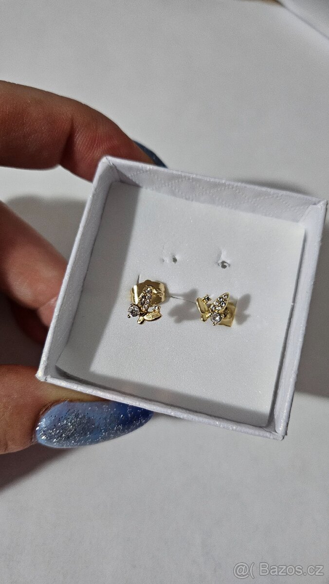 Náušnice motylci pozlac.14K - 4