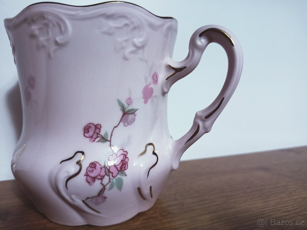 2x hrnek z růžového porcelánu s jemným květem - 4