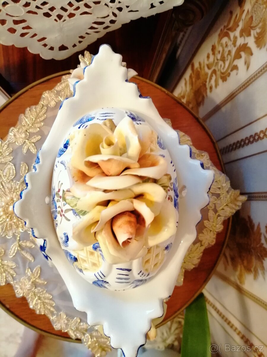 Starožitna porcelánová 2 dílna mísa, šperkovnice. Signováno. - 4