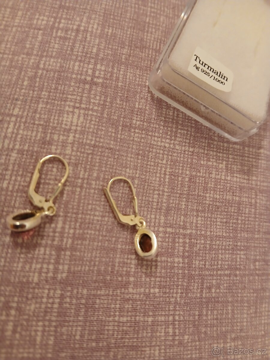 Stribrne visaci nausnice prirodni turmalin - 4