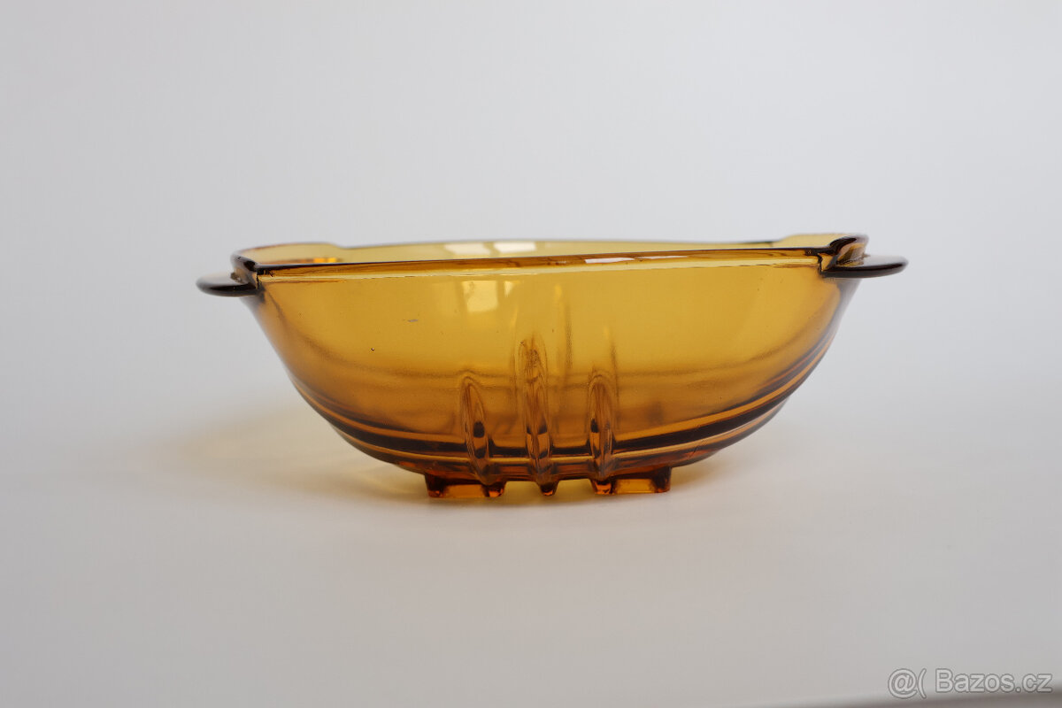 starožitná mísa miska art deco ambrové sklo - 4
