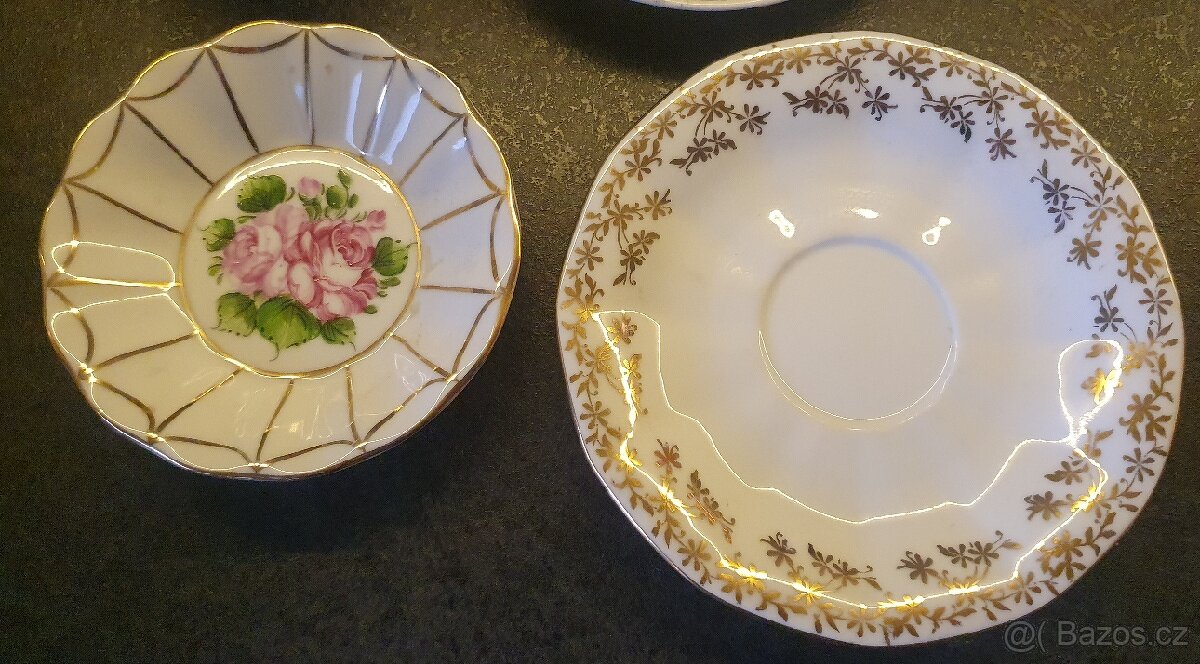 Porcelán, džbán, váza, talíř, šalky s talířky - 4