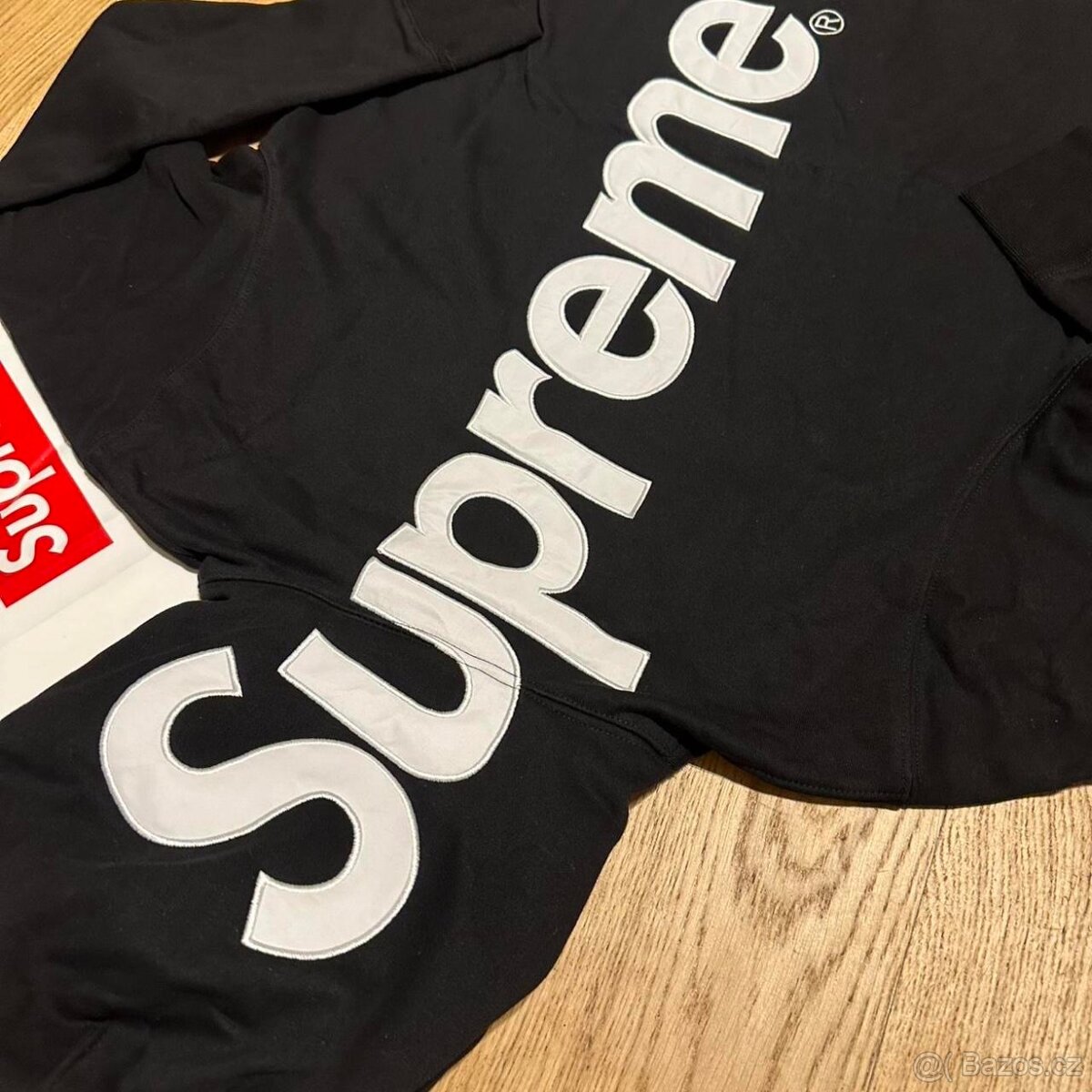 Supreme Satin Applique Hooded Sweatshirt FW25 Black - 4