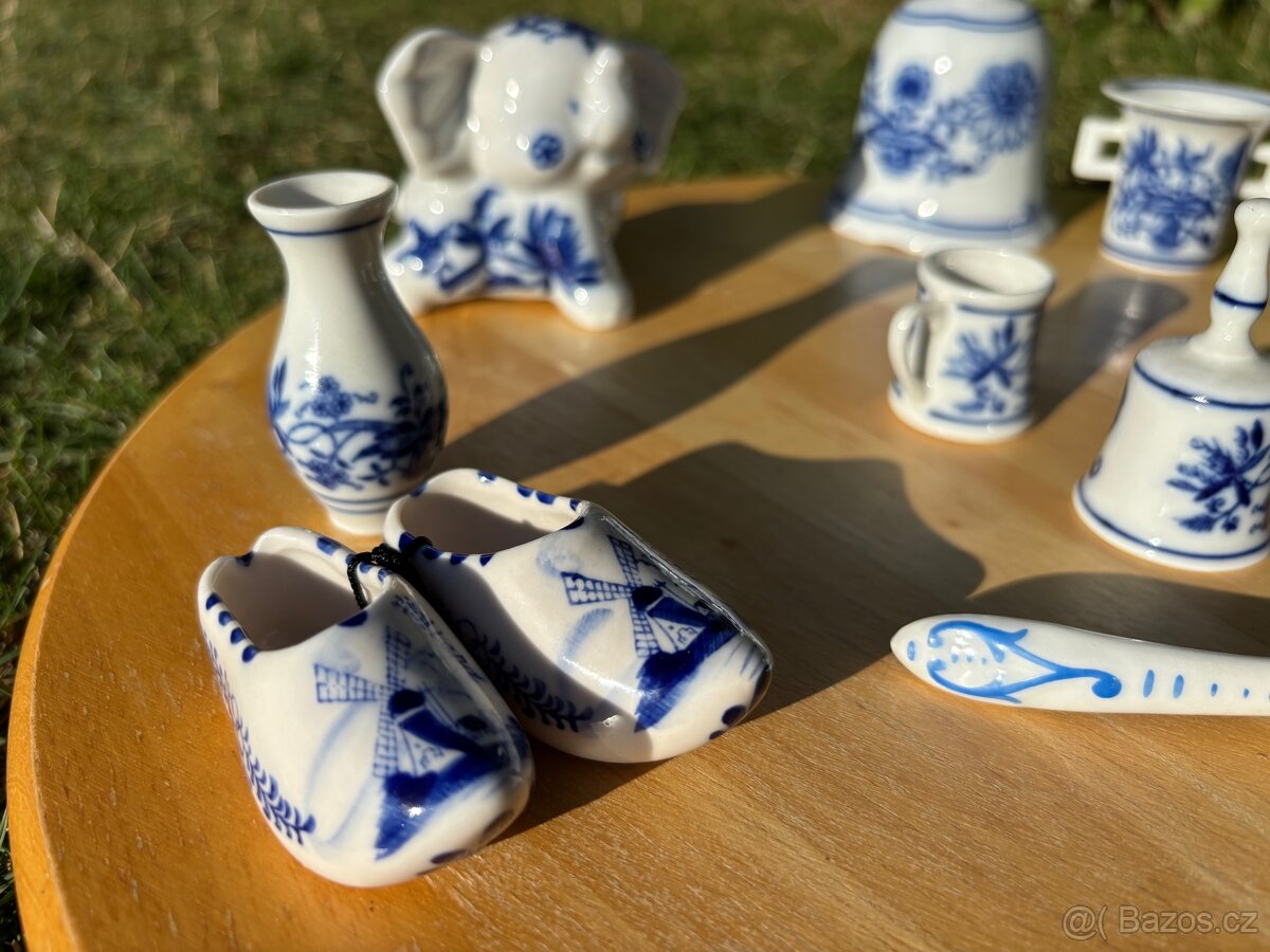 Porcelánové miniatury – cibulový vzor, modrobílá dekorace - 4