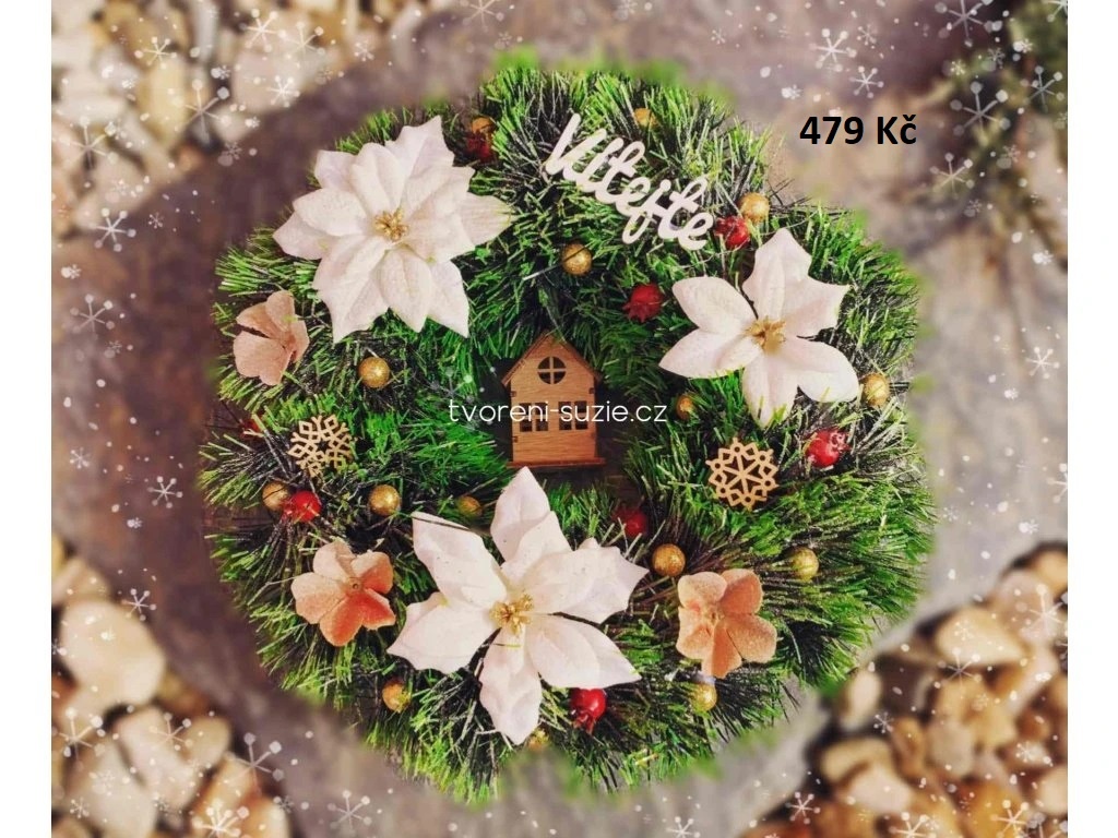 Vánoční dekorace - věnec, svícen, stromeček - 4