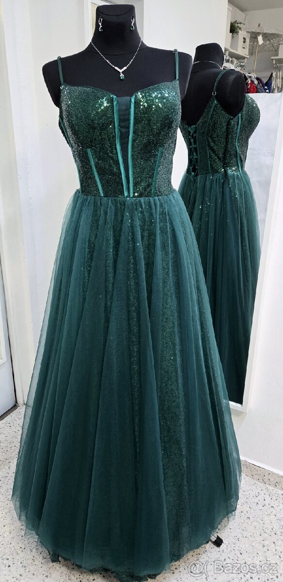 NOVÉ plesové šaty SMARAGDOVÉ - 4