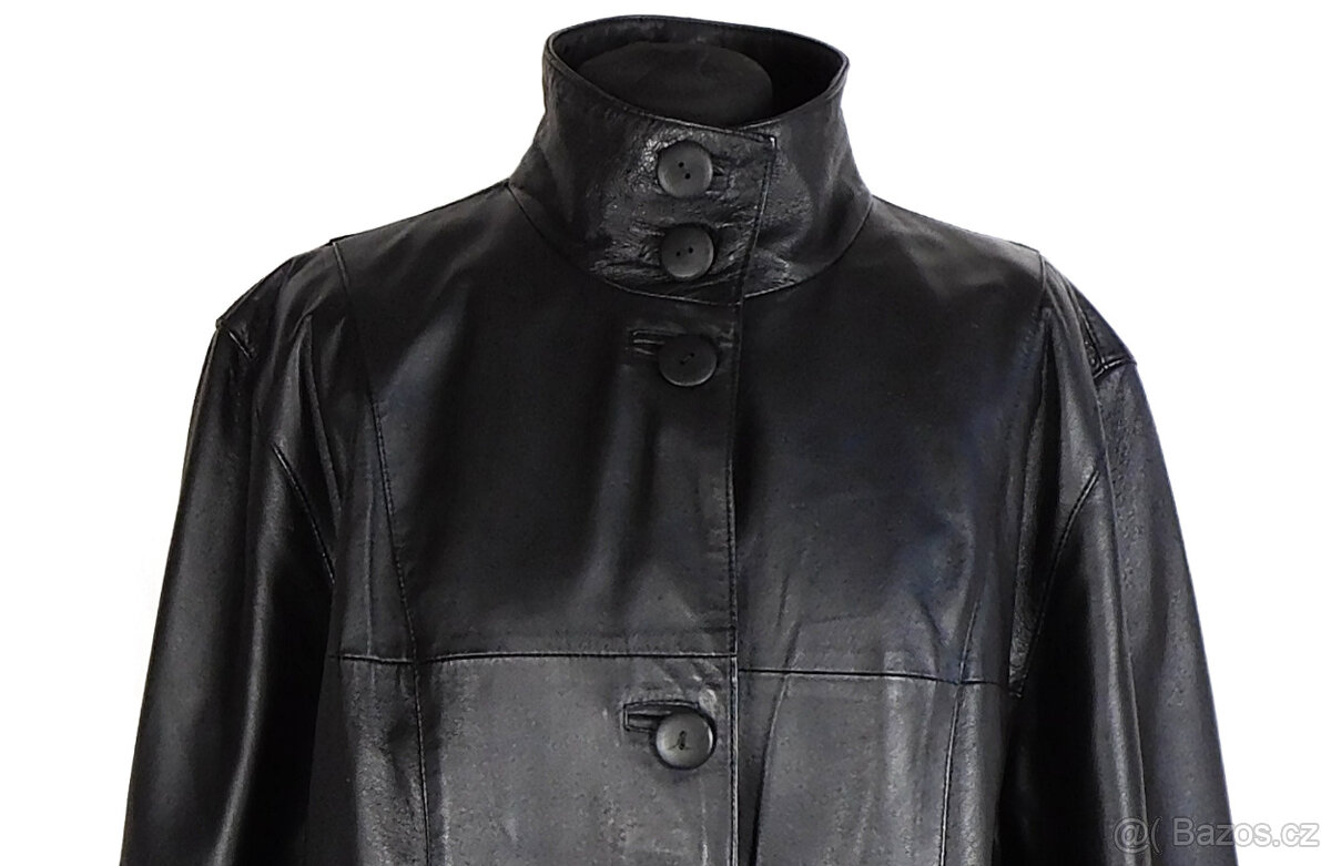 Kožený měkký dámský černý kabát CERO XL - 4