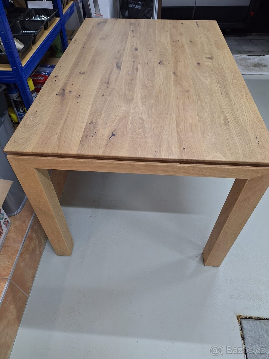 Sleva - nový jídelní stůl bělený dub masiv 90x140+2x45 cm - 4