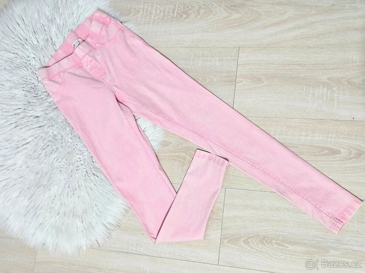 Růžové skinny džeginy, legíny rifle vel 12/13 let - 4