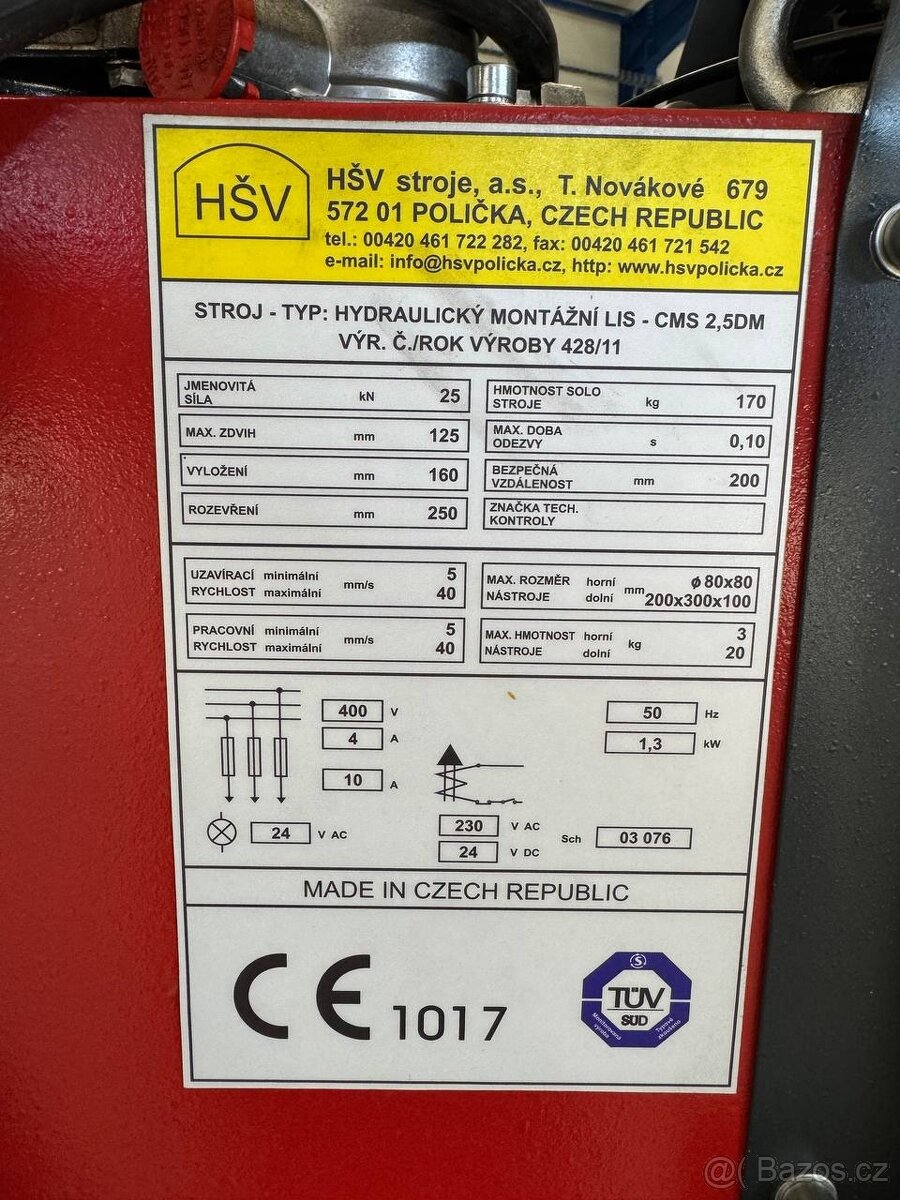 Hydraulický montážní lis HŠV Polička - CMS 2,5 DM - 4