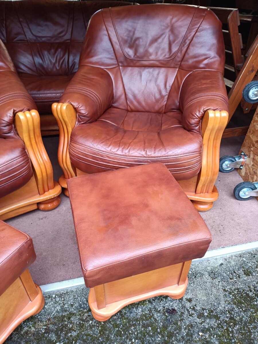 Rustikální kožená sedací souprava - rozkládací . - 4