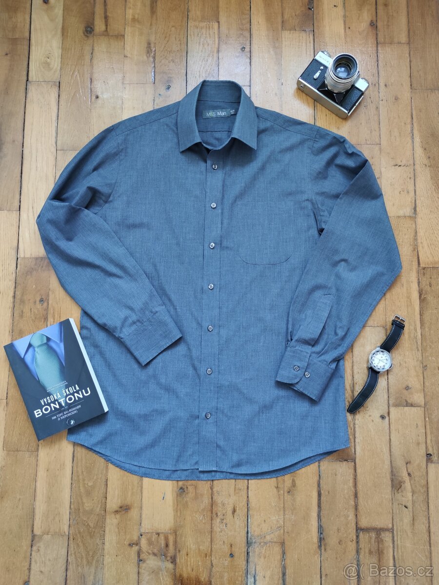 3 Košile Marks Spencer 38,39,40, 2šedé, 1světlá- TOP STAV - 4