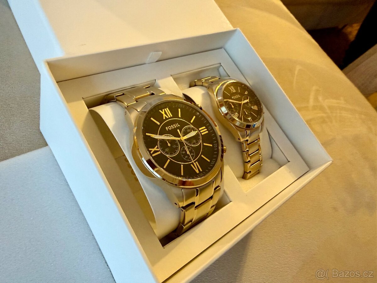 Hodinky FOSSIL Chronograf Zlaté,černý ciferník,set MEN/WOMEN - 4