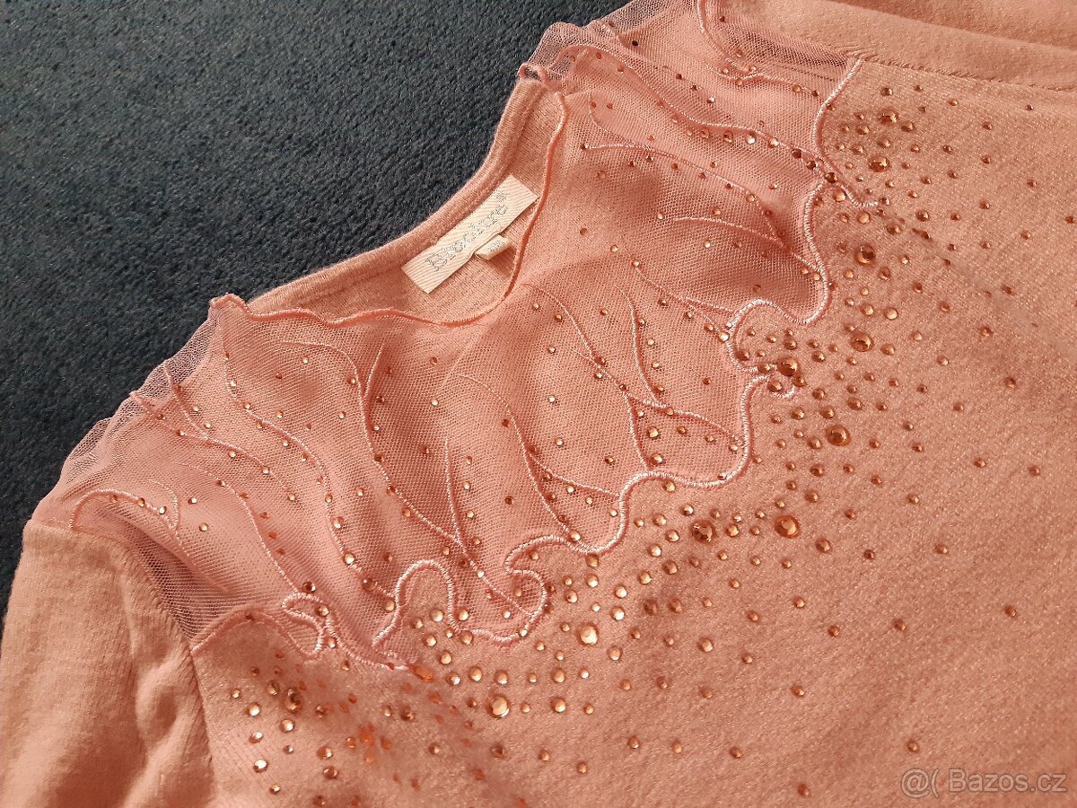 Růžové svetrové šaty s dekoracemi S M - 4