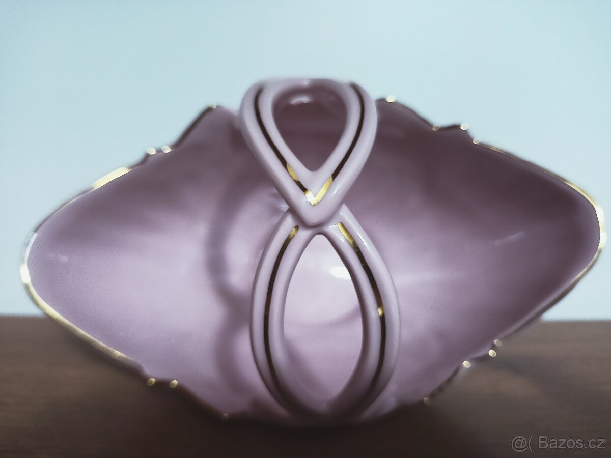 košík z růžového porcelánu 14 karát. zlato - 4