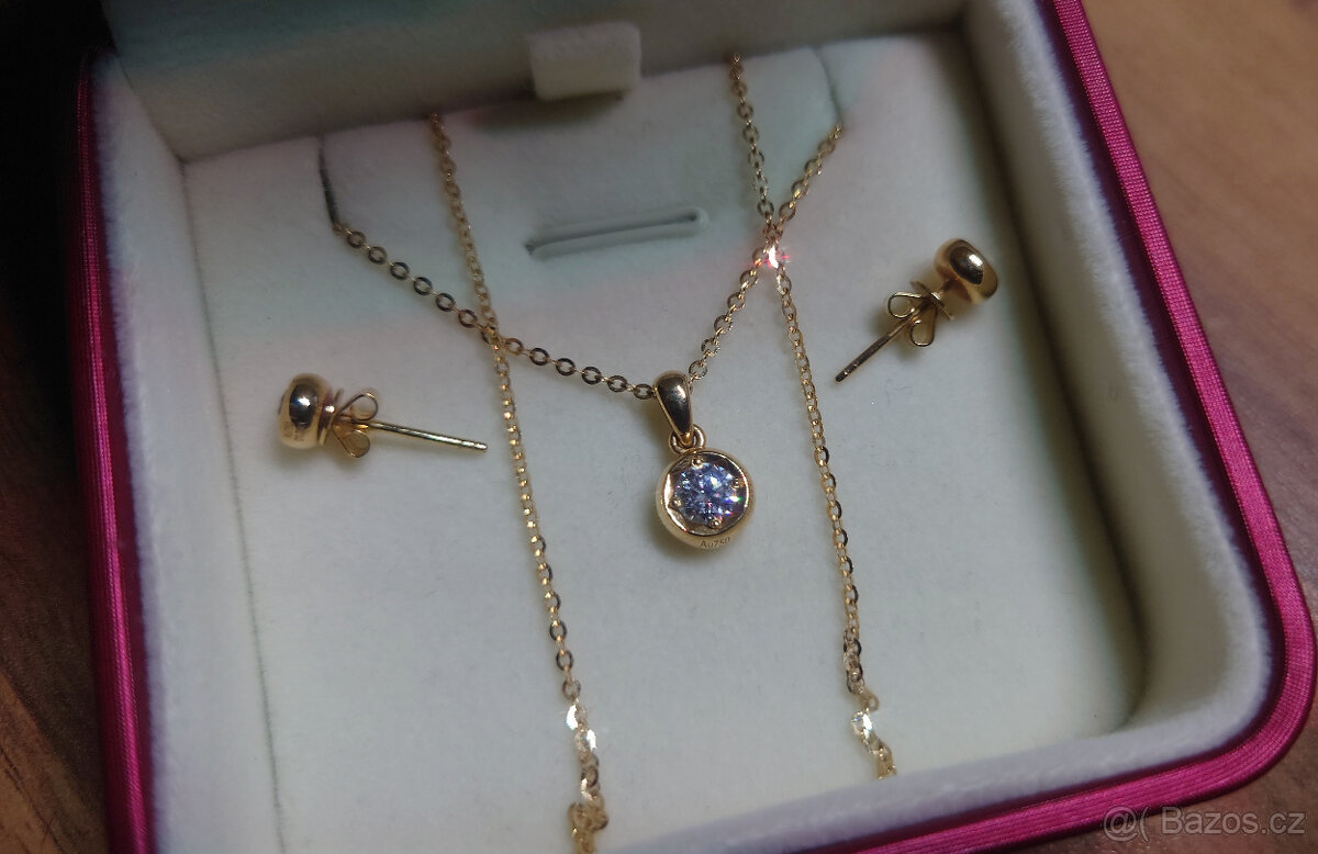 Zlatý diamantový set - náušnice a náhrdelník - 4