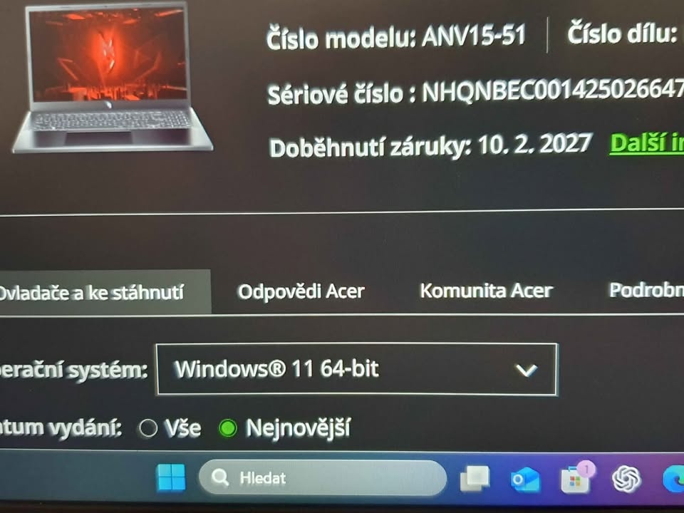 VÝKONNÝ HERNÍ NOTEBOOK ACER NITRO-RTX4050-10tijádro I5 13.g - 4