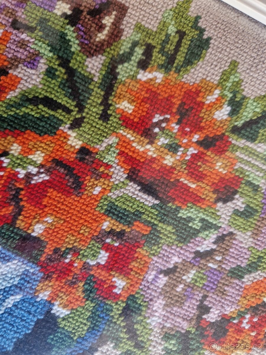 Vyšívaný obraz s květinami - 4