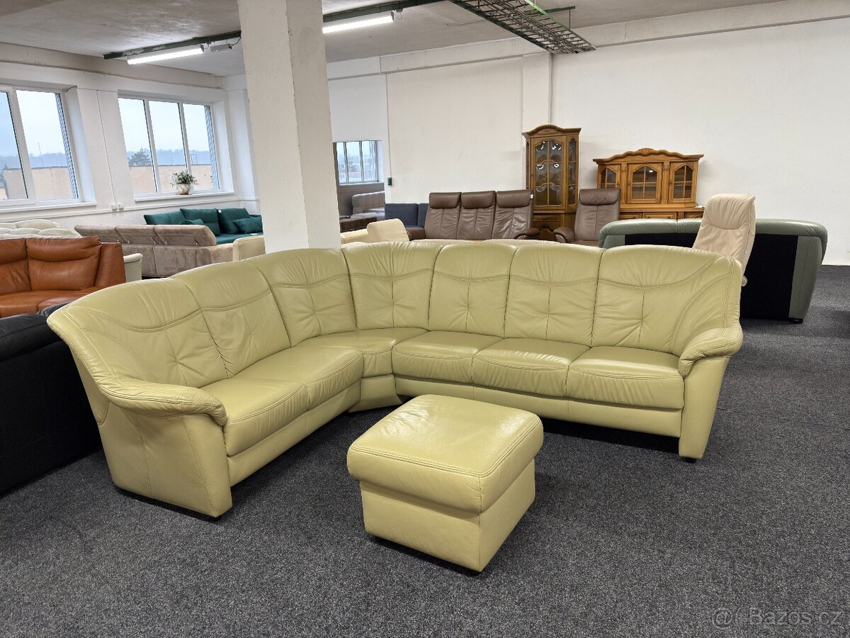 Rohová sedací souprava s taburetem - kožená - 4