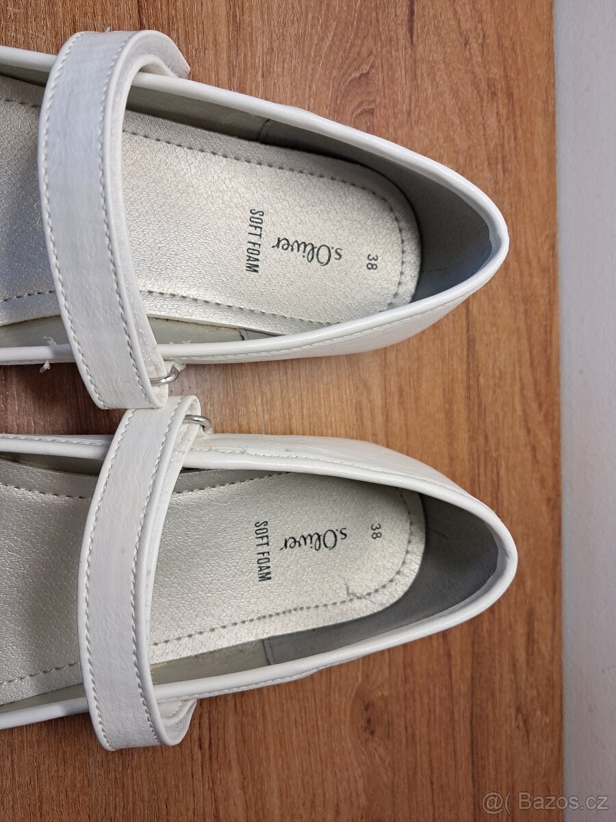 Dětské baleríny, s.Oliver, bílé s páskem, vel. 38 - 4