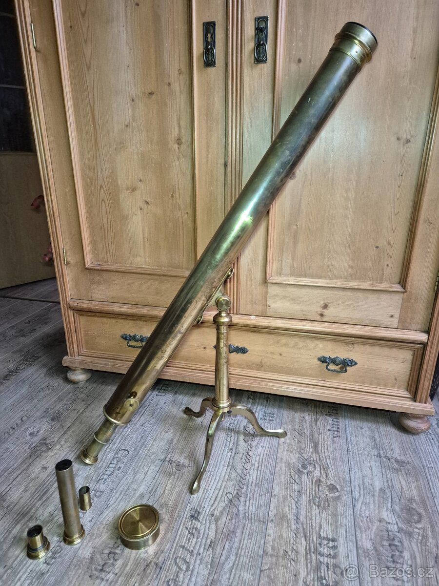 Velký starožitný mosazný dalekohled, 19.st.,Anglie - 4