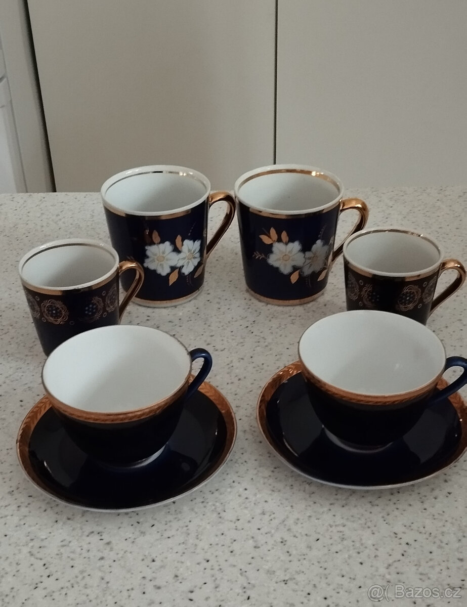 2x Kobaltový šálek s podšálkem, LFZ Lomonosov - 4