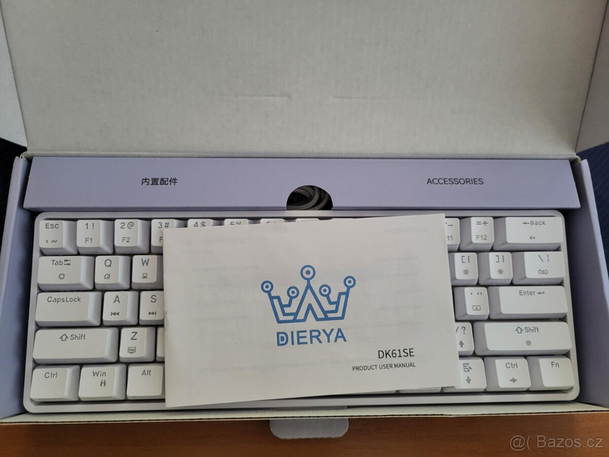 Herní klávesnice Dierya DK61se,60% bílá,modré/červené switch - 4