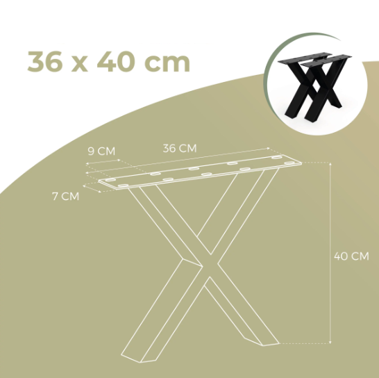 Kovové nohy na stůl ve tvaru X černé (2 ks v sadě) - 4