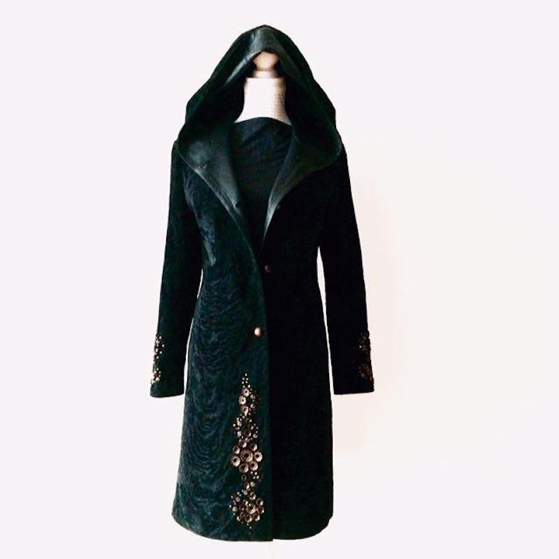 Dámský dlouhý kožešinový kabát s kapucí černý vel. M/38. Nov - 4