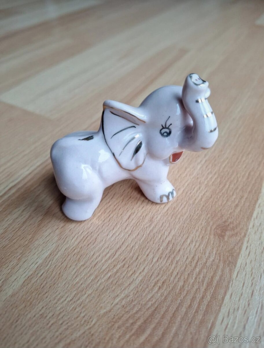 Porcelánový slon - růžový porcelán - 4