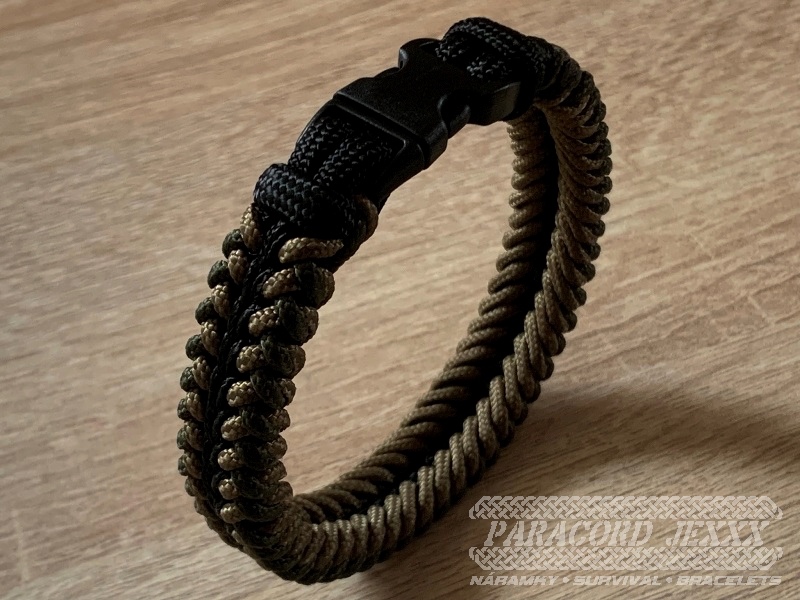 Paracord náramek (19 cm) oliv - bronze - black - 4