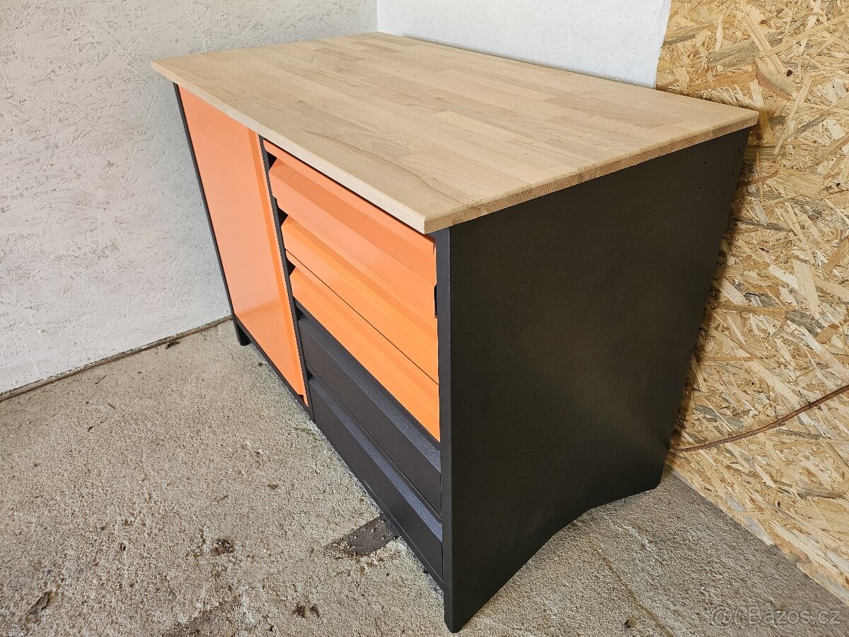 Pracovní dílenský stůl /5 zásuvek, skříňka 116,5x63x87-92 cm - 4