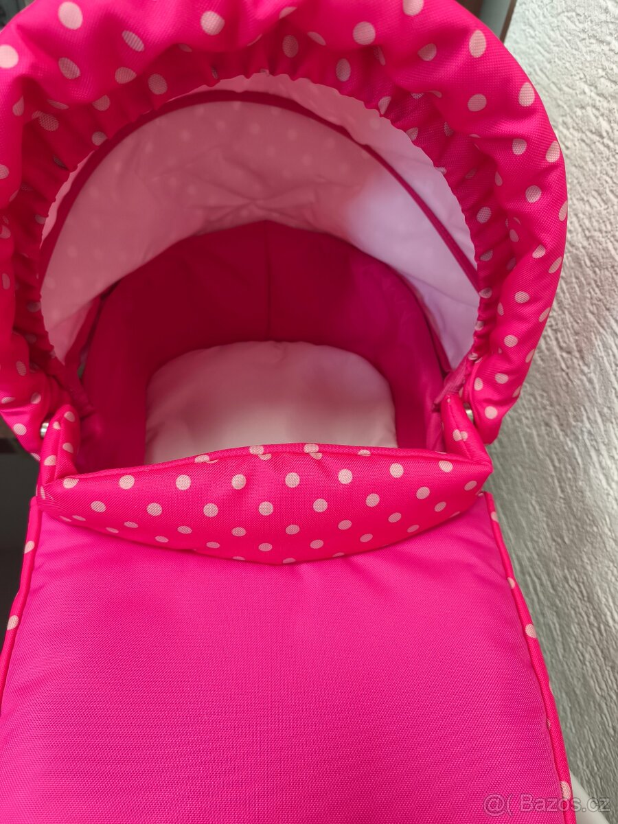 Nový kočárek pro panenky – růžový s puntíky - 4