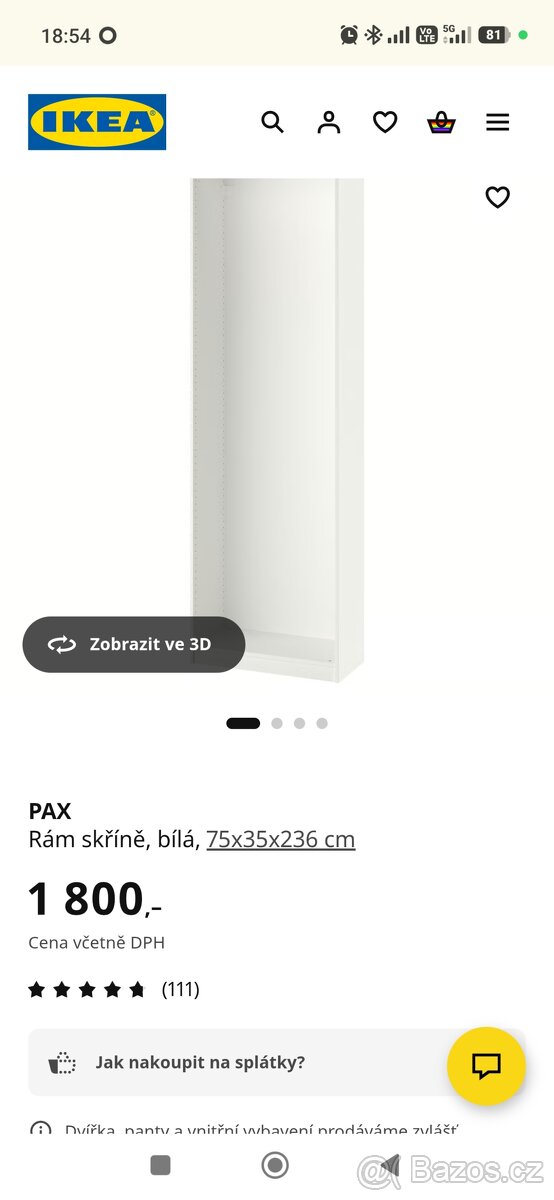 IKEA pax rám 75x35x236cm - 4