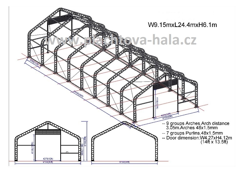 Plachtová Hala 9,15×24,4×6,1m skladem - 4