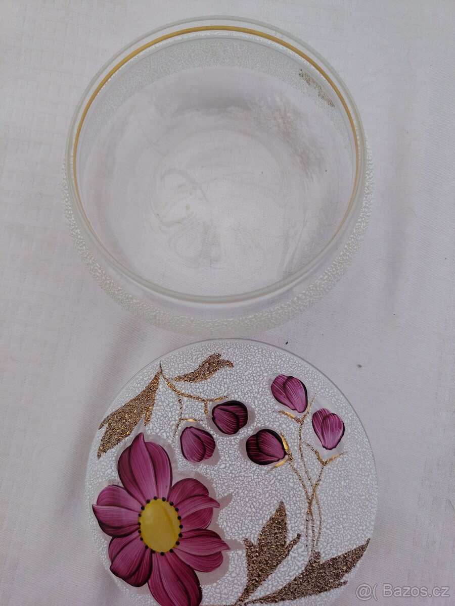 Skleněná cukřenka s růžovými květy - 4