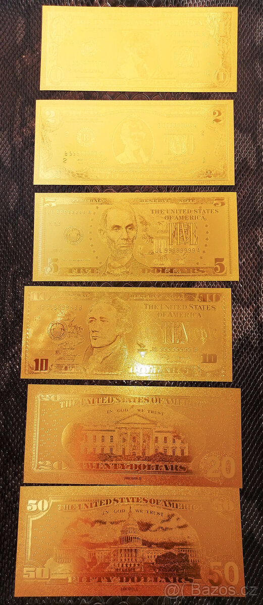 Pozlacená bankovka 24k, suvenýr, záložka do knih - 4