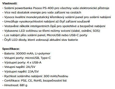 Solární Powerbanka Psooo PS -900 30Ah se silnou svítilnou - 4