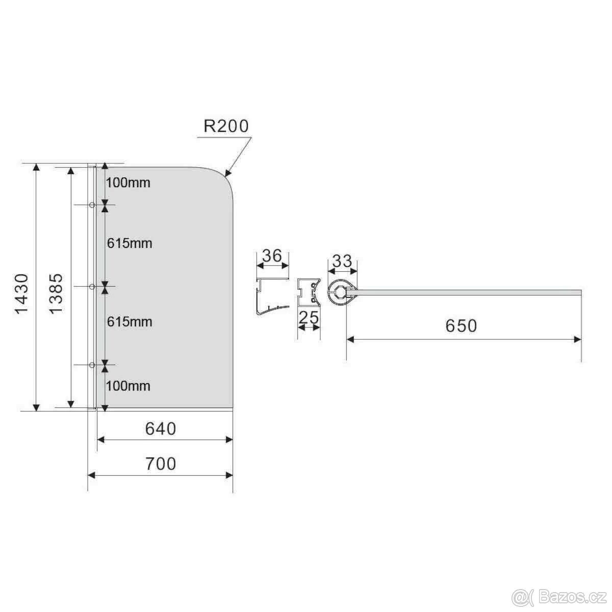 Vanová zástěna Laguna 143x70cm - sklo - chrom - 4