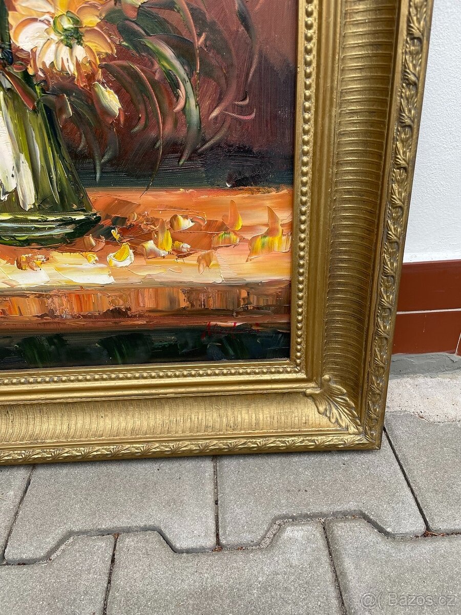 Nádherný obraz KVĚTINY VE VÁZE olej na plátně - 4