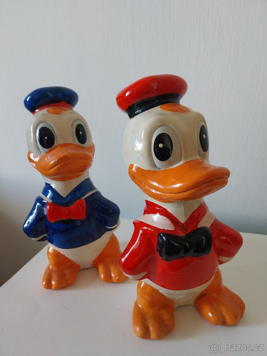 Keramická kasička Kačer Donald, 70tá léta, Thaiwan 2 ks - 4