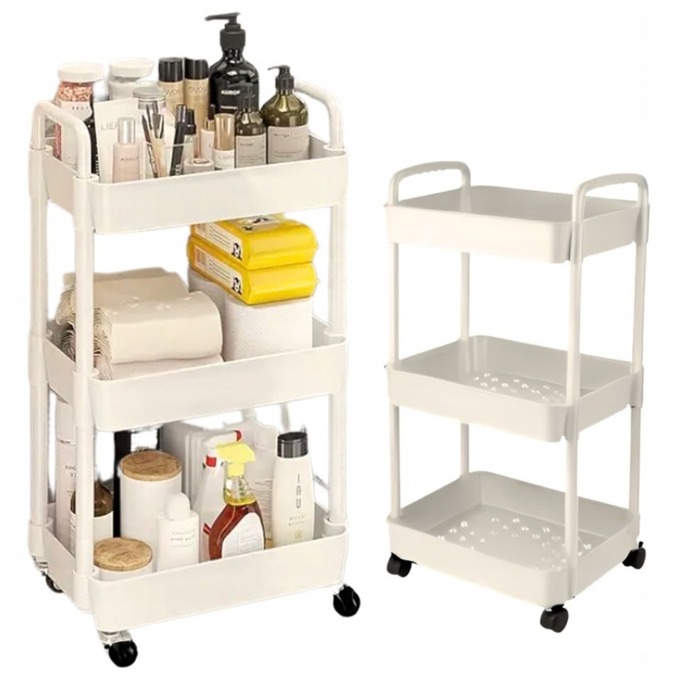 Pojízdný třípolicový regál (ecru) - 4