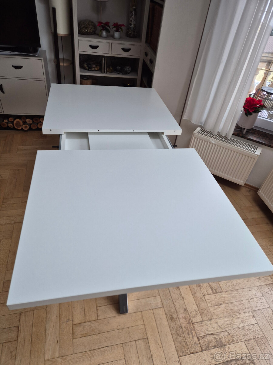 Krásný rozkládací stůl 160-200x90cm, bílý+chrom, TOP stav - 4