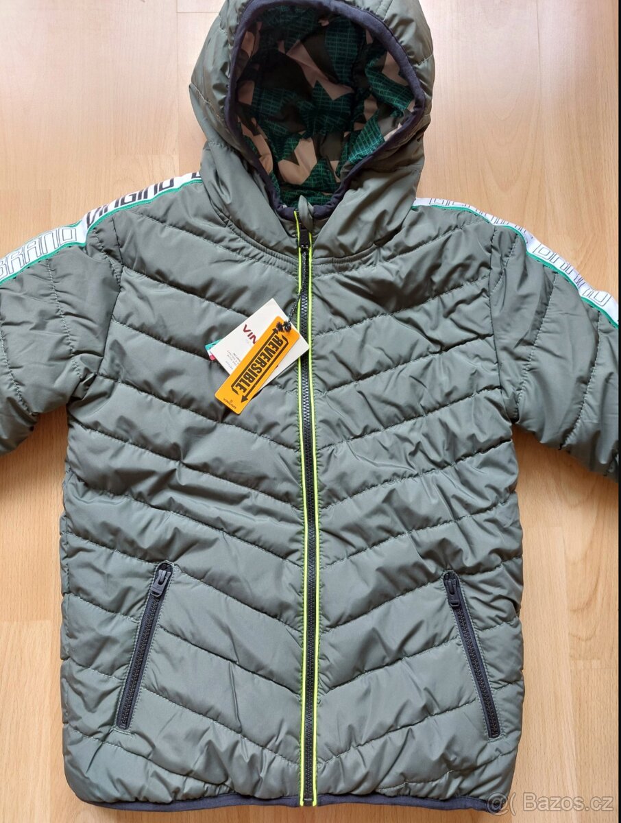 Nová zimní bunda, oboustranná, khaki maskáč, 152 - 4